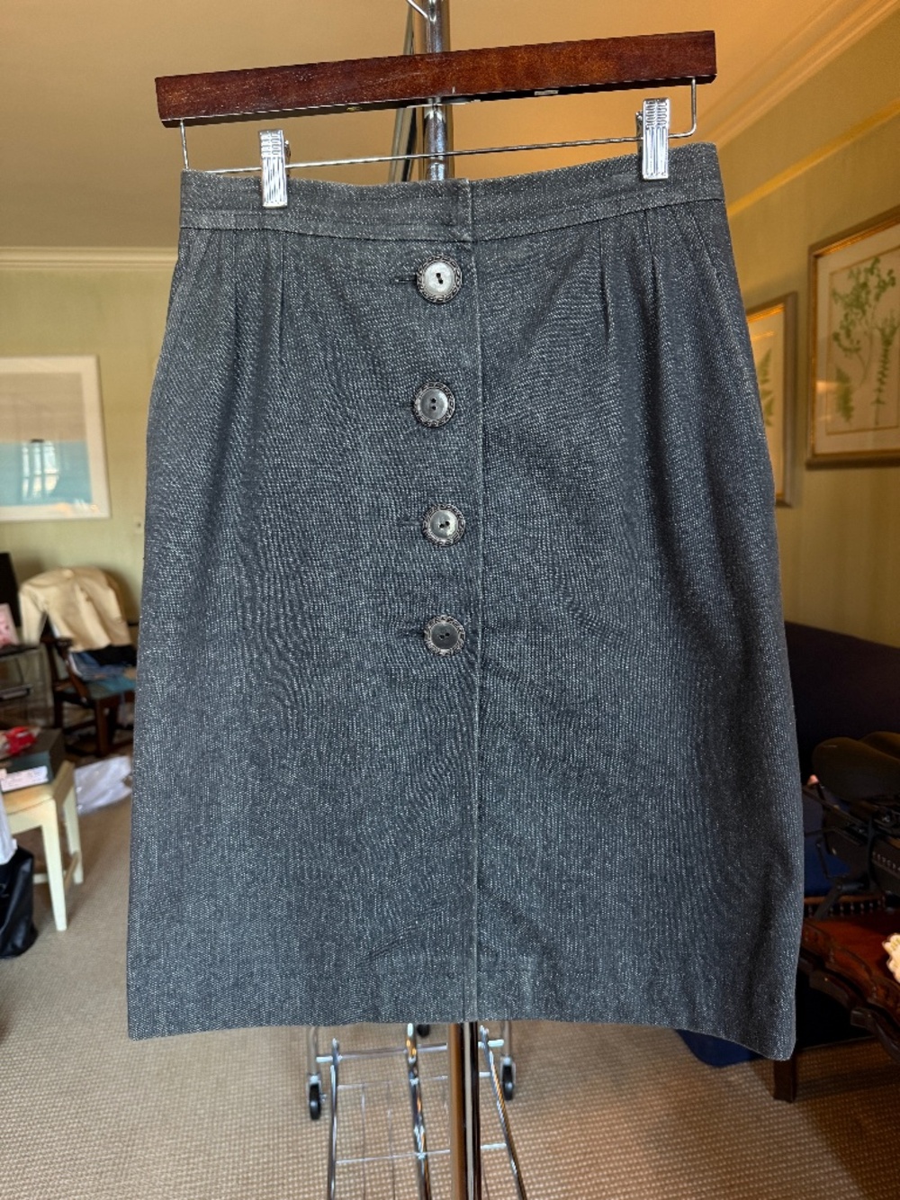 Vintage Saint Laurent Rive Gauche Charcoal Gray Wool Pencil Skirt Size 44